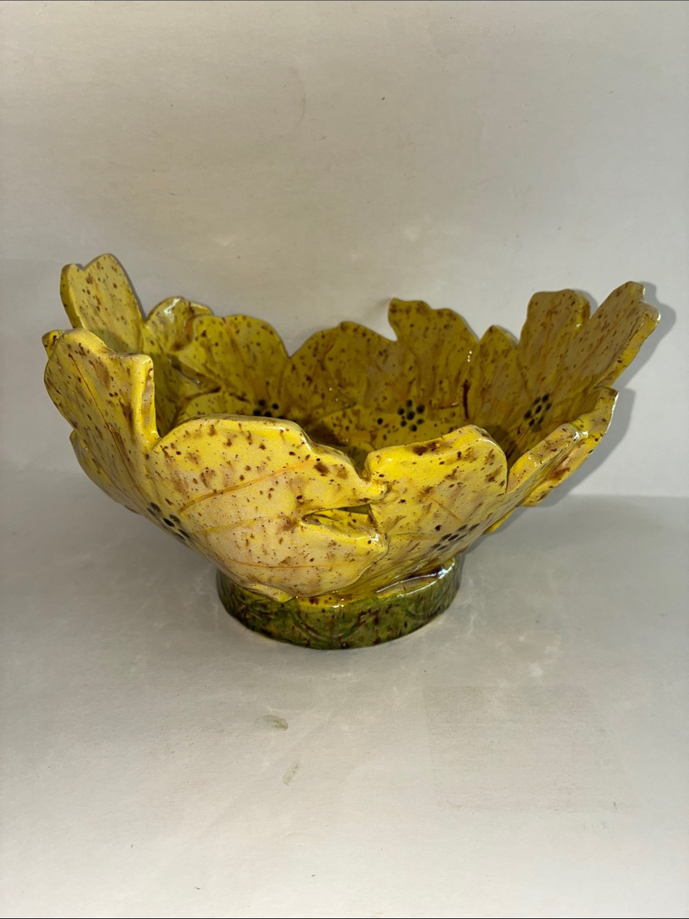Handcrafted Yellow Ceramic Leaf Bowl - Home Art Decorative Accent